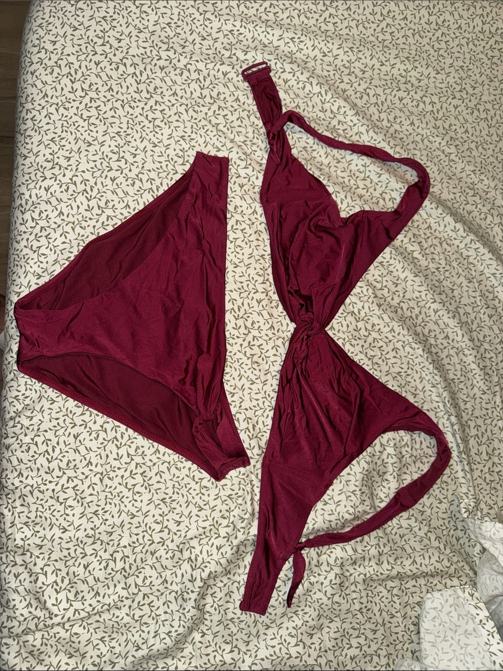 Burgundy Women’s Tie-Front Bikini Set